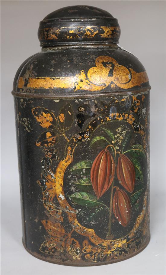 A Victorian toleware cocoa tine no.7